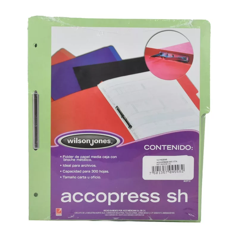FOLDER CARTA ACCOPRESS M/C VERDE CLARO 4558 ATADO DE 10 PZAS.