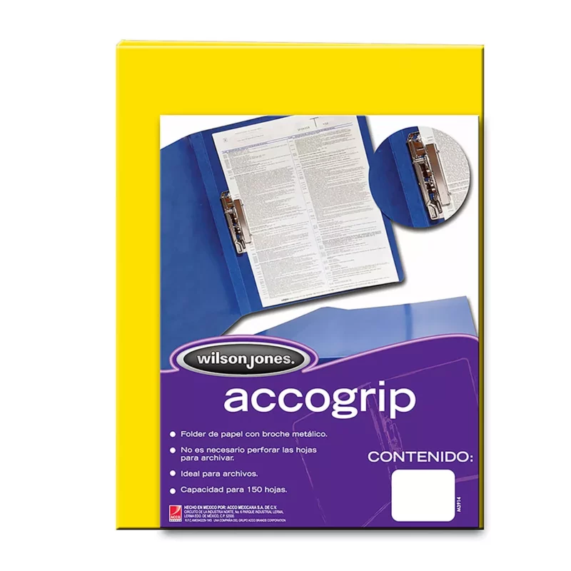FOLDER OFICIO ACCOGRIP PALANCA AMARILLO ATADO DE 4 PZAS.