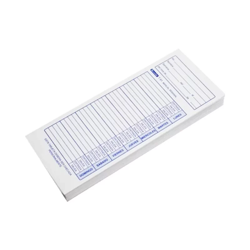 TARJETA RELOJ CHECADOR SEMANAL T61 ATADO DE 100 PZAS.