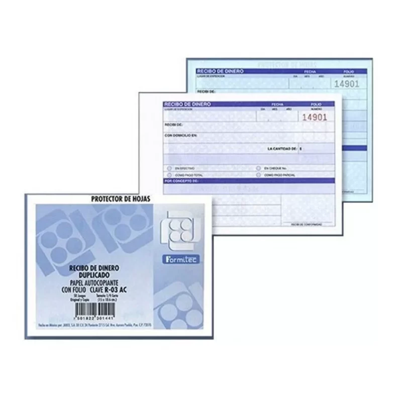RECIBO DE DINERO C/FOLIO AUTOCOPIA R03AC ATADO DE 5 PZAS.