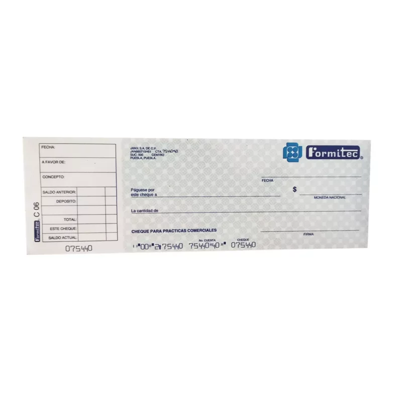 CHEQUES PARA PRACTICAS 1/4 DE CARTA 25 HOJAS C06 ATADO DE 10 PZAS.