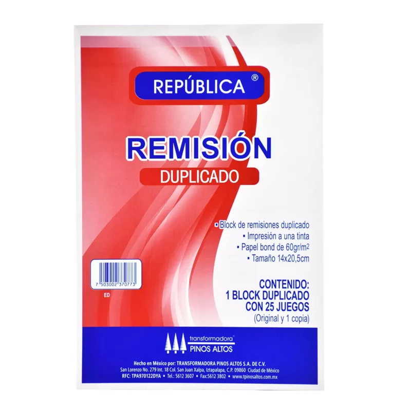 BLOCK REMISION REPUBLICA ESQUELA DUP ED ATADO DE 10 PZAS.