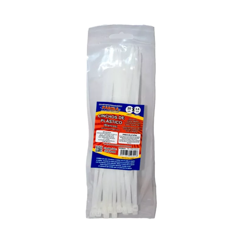 CINCHO DE PLASTICO BLANCO C/25 20CMS ATADO DE 2 PZAS.
