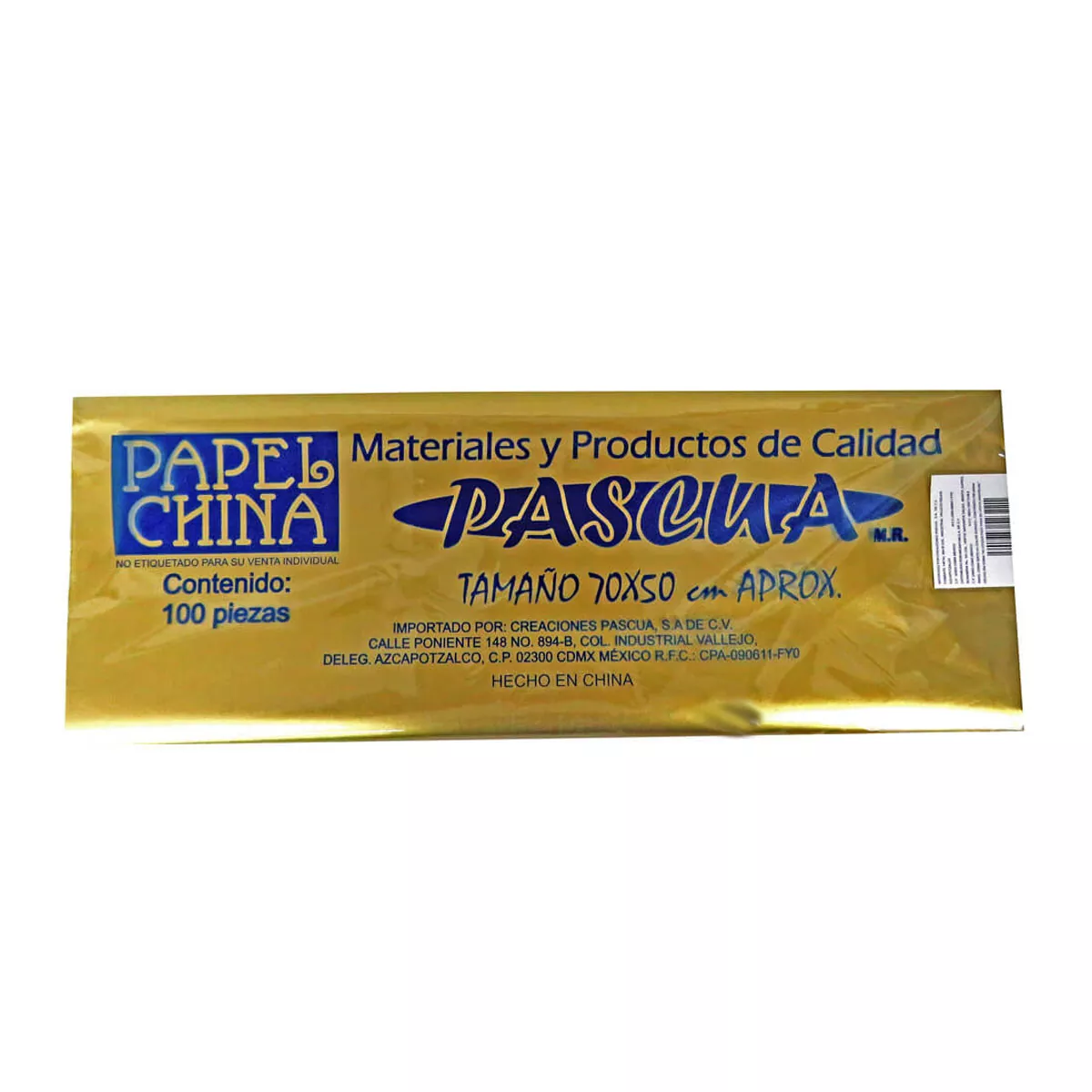 PAPEL CHINA PASCUA DORADO ATADO DE 100 PZAS.