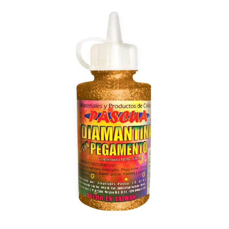 PEGAMENTO CON DIAMANTINA 60ML DORADO ATADO DE 6 PZAS.