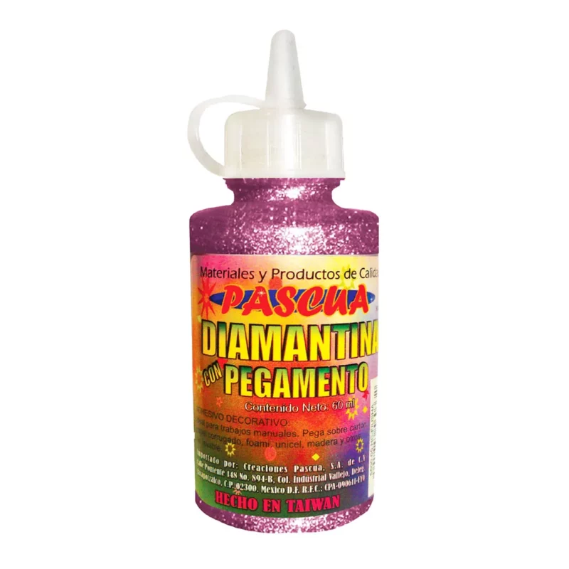 PEGAMENTO CON DIAMANTINA 60ML ROSA PASTEL ATADO DE 6 PZAS.