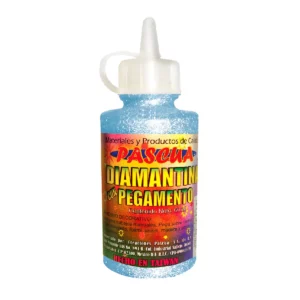 PEGAMENTO CON DIAMANTINA 60ML AZUL PASTEL. ATADO DE 6 PZAS.