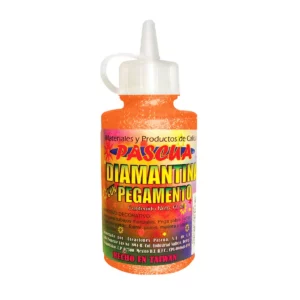 PEGAMENTO CON DIAMANTINA 60ML NARANJA ATADO DE 6 PZAS.