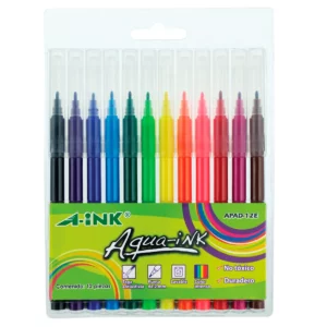 PLUMON DELGADO AQUA-INK C/12 COLORES SURTIDOS APAD12E ATADO DE 3 PZAS.