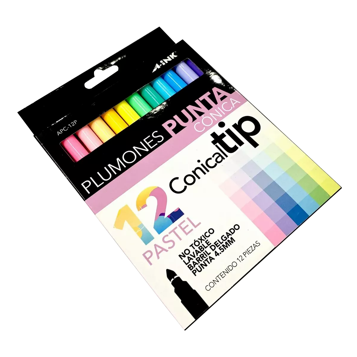 MARCADOR PUNTA CONICA C/12 SURT PASTEL APC-12P ATADO DE 2 PZAS.
