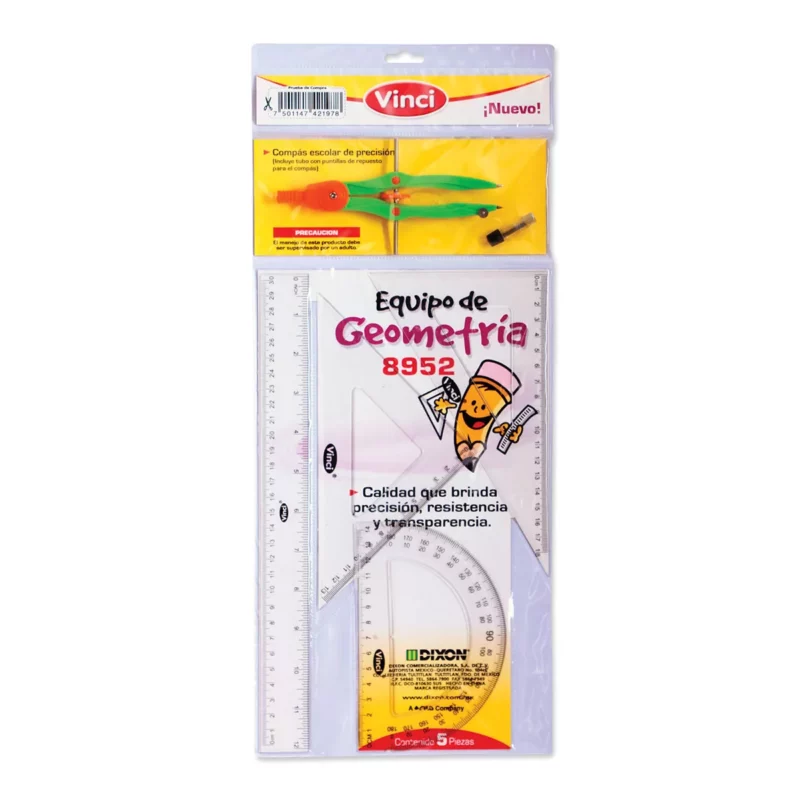 JUEGO GEOMETRICO MEDIANO C/COMPAS 8052/8952 ATADO DE 2 PZAS.