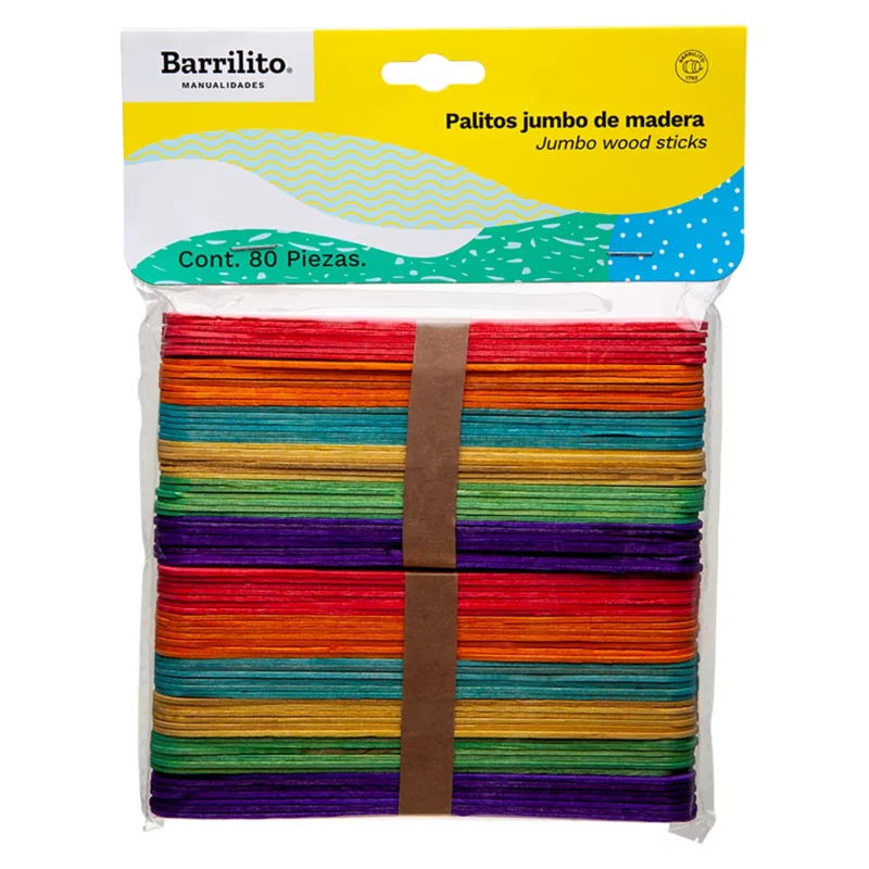 PALO DE MADERA JUMBO 15X2CMS COLORES C/80 W004C