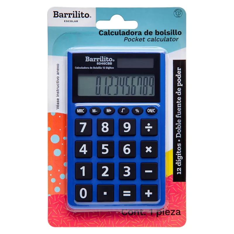 CALCULADORA DE BOLSILLO 12DIG 8046CBB. ATADO DE 2 PZAS.