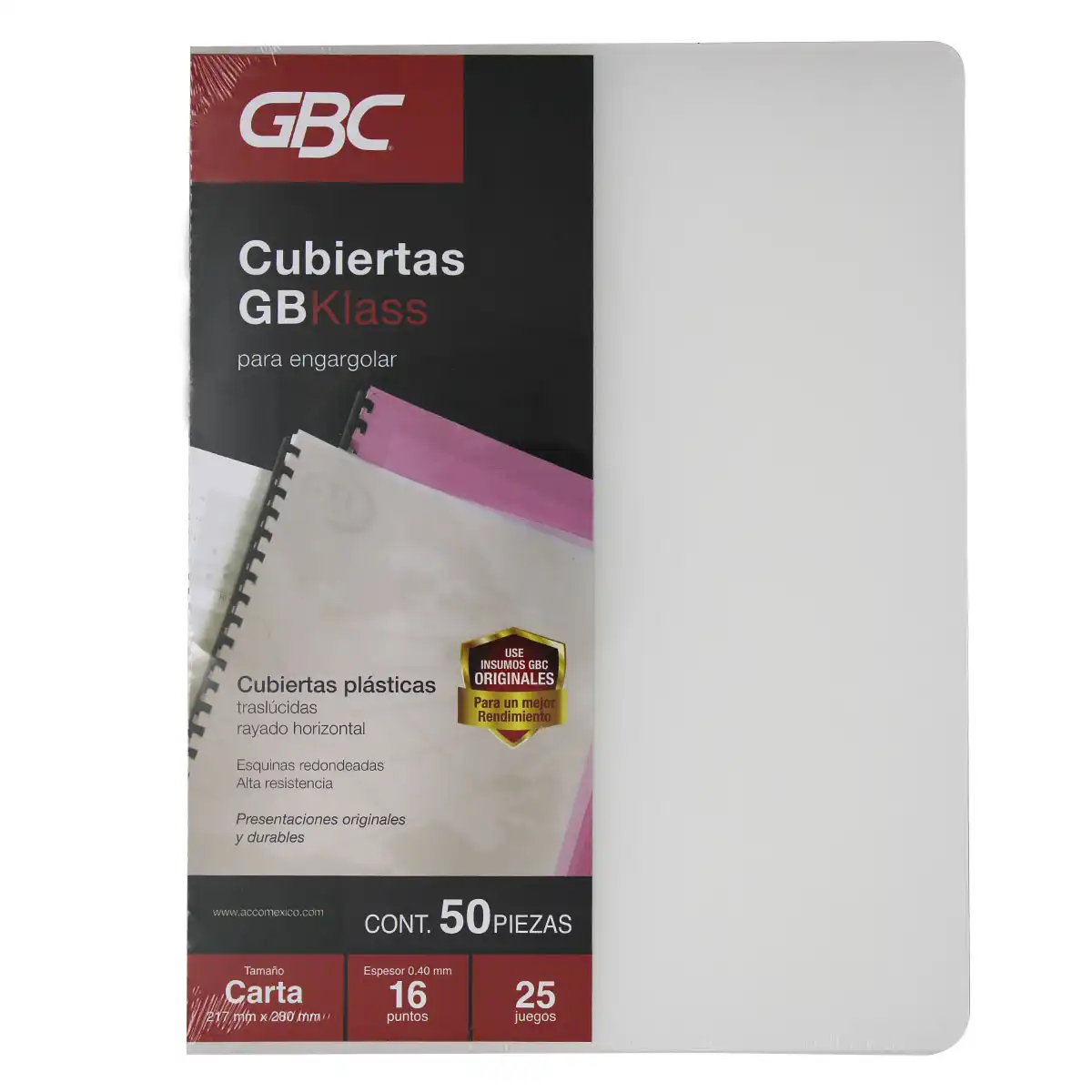 CUBIERTA CARTA GBKLASS 25JGS TRANSPARENTE CRISTAL