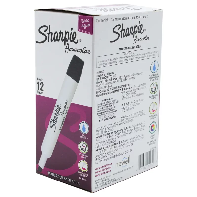 MARCADOR SHARPIE ACUACOLOR C/12 NEGRO - Imagen 3